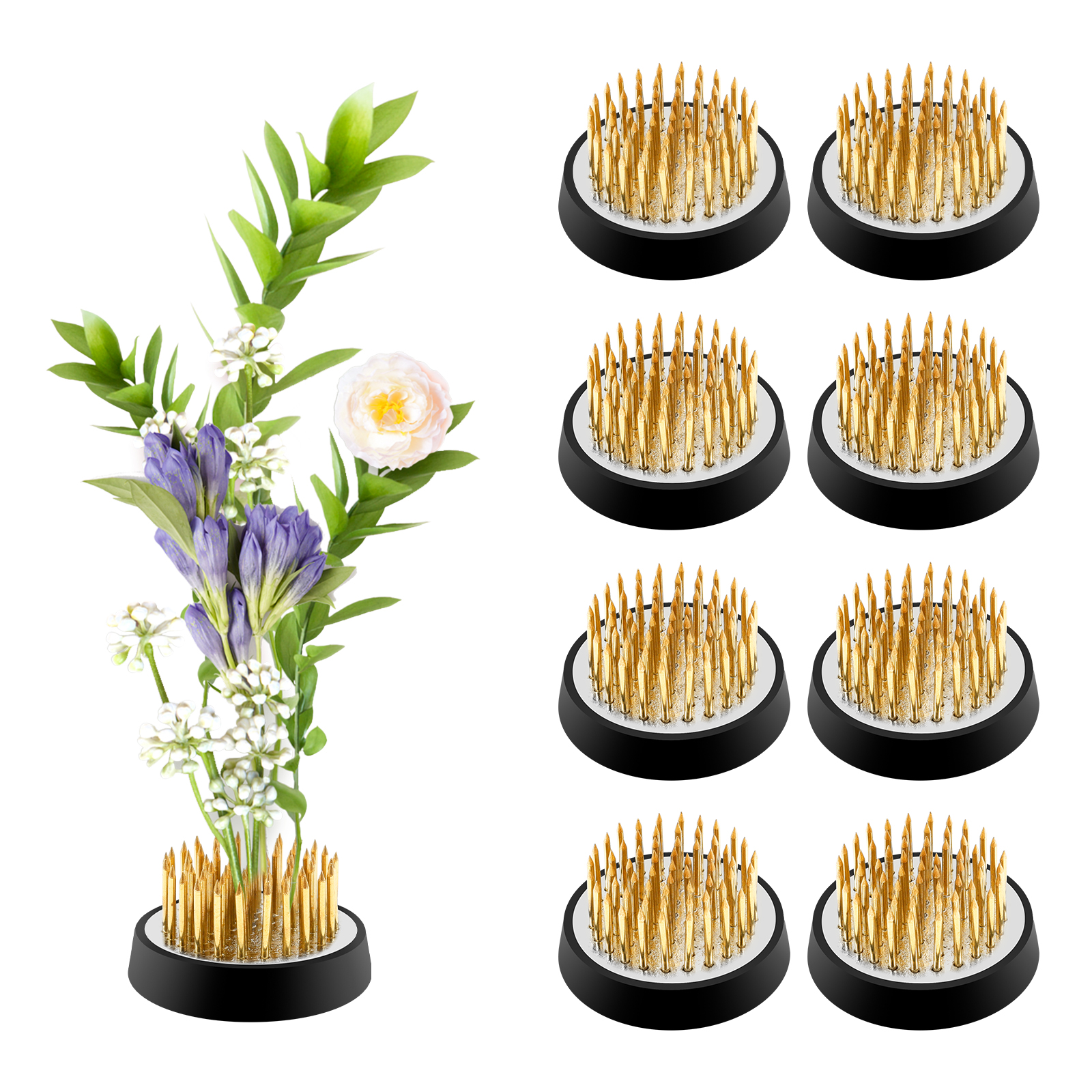 Ikebana Vase Kenzan - 8Pcs Round Flower Frog Holder Ikebana
