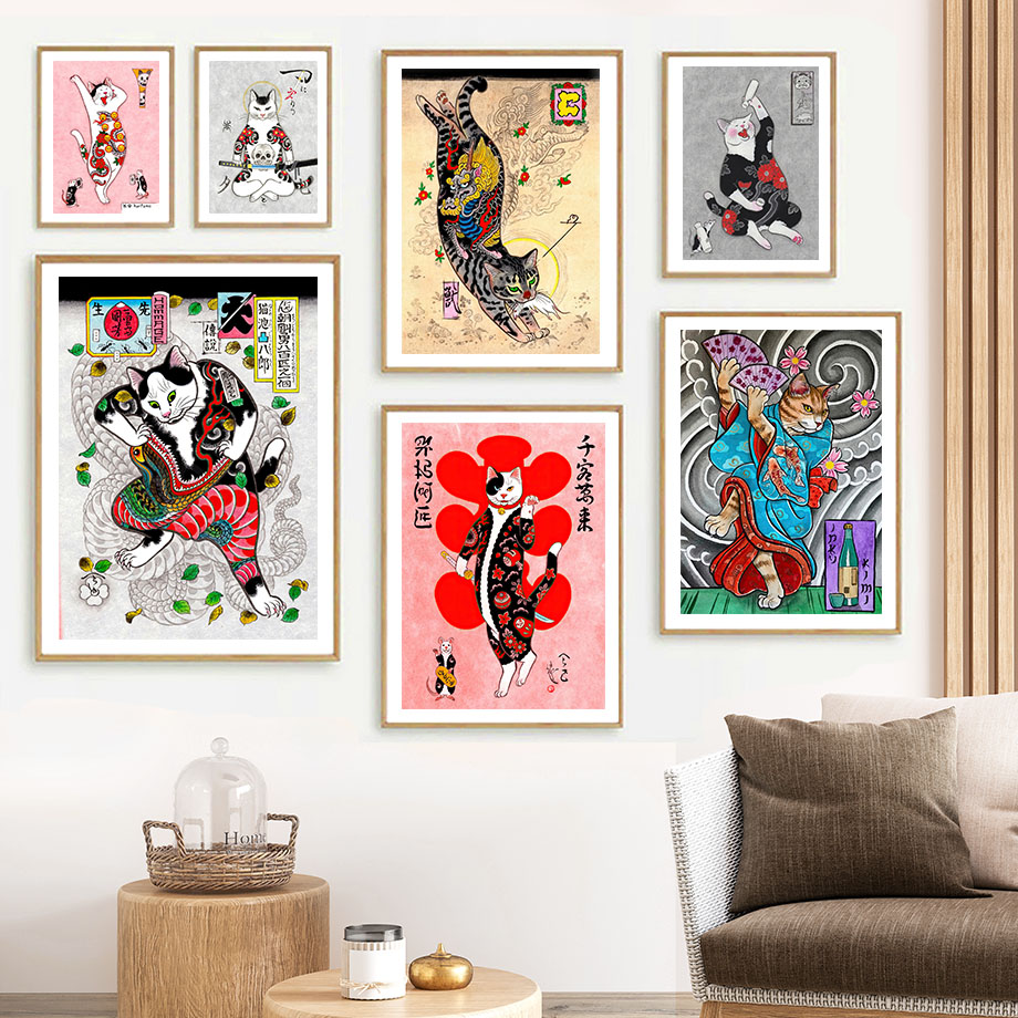 Japanese Samurai Cat Wall Art  - Japanese Traditional Lifestyle のレビューと価格