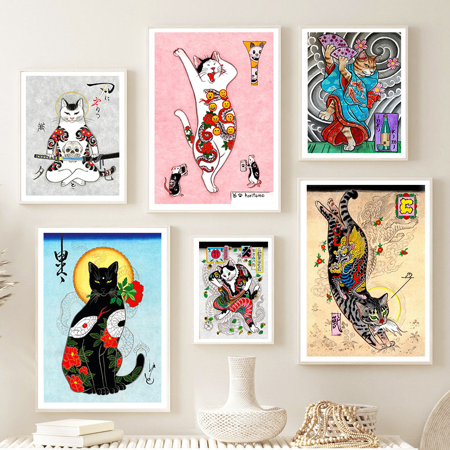 Japanese Samurai Cat Wall Art  - Japanese Traditional Lifestyle のレビューと価格
