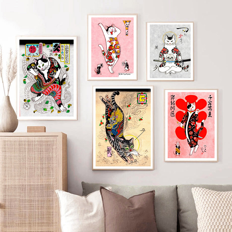 Japanese Samurai Cat Wall Art  - Japanese Traditional Lifestyle のレビューと価格