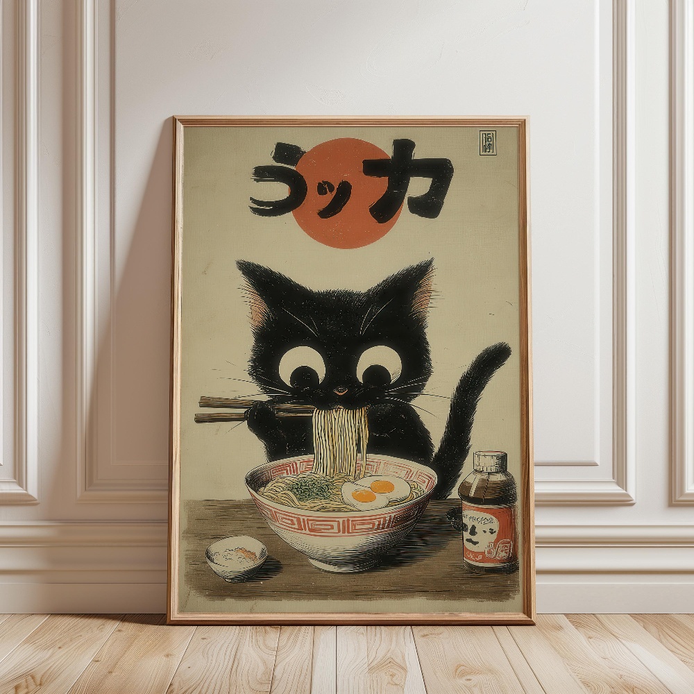 Black Cat Eating Ramen Rainy G - Lifestyle Of Japanese のレビューと価格